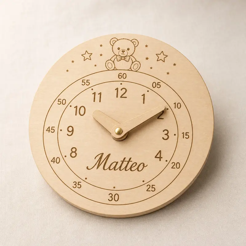 Orologio Didattico Personalizzato in Legno per Imparare le Ore