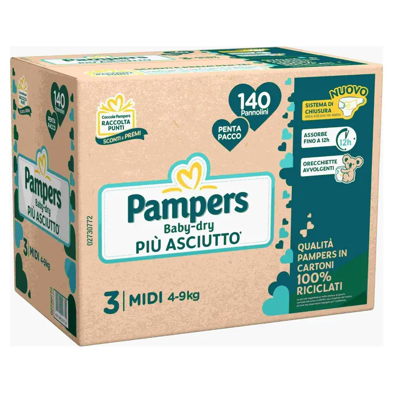 Pampers - Penta Baby Dry Midi 4/9 Kg Taglia 3 140 PZ