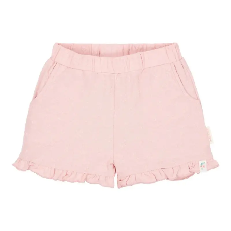 Pantaloncini Corti Bambina con Volant e Motivo Floreale a Rilievo - Fairy Pink