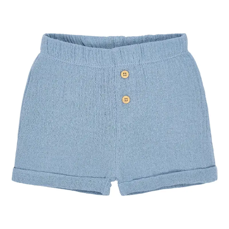 Pantaloncini Corti in Mussola di Cotone Biologico con Bottoni - Blu