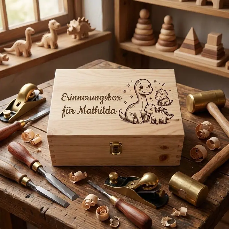 Personalisierte Erinnerungsbox Dinosaurier aus Holz | Bimbi Unici
