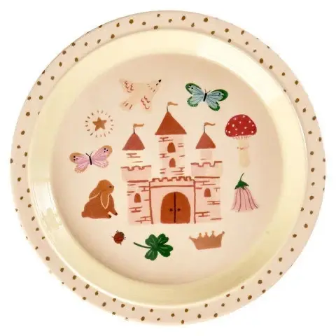 Piatto Piano Bambini Rice in Melamina – Rosa “Fairytale”