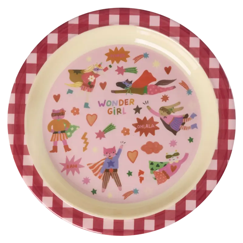 Piatto Piano Bambini RICE Rosa Hero in Melamina