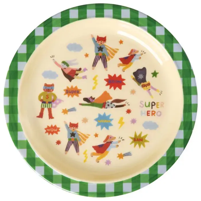 Piatto Piano Bambini RICE Verde Hero in Melamina