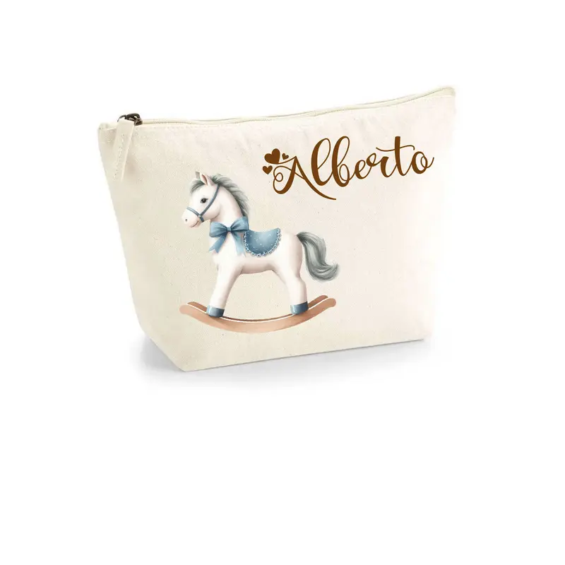 Pochette Neonato Personalizzata con Nome – Beauty Bambino Cavallino a dondolo Azzurro