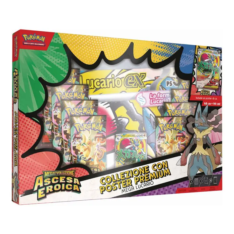 Pokémon- Collezione con poster premium Mega Lucario espansione Megaevoluzione Ascesa Eroica