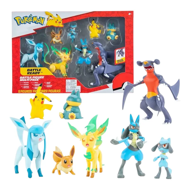 Pokémon Personaggi Set 8 Pack 5-11 cm 2023 – Garchomp, Pikachu, Eevee, Lucario, Riolu, Munchlax, Glaceon & Leafeon Action Figure