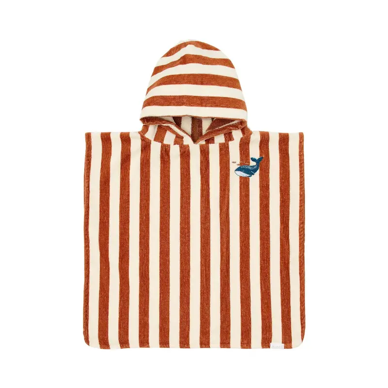 Poncho Mare per Bambini 'Ocean Brown Stripes' in Spugna (Cotone Biologico)