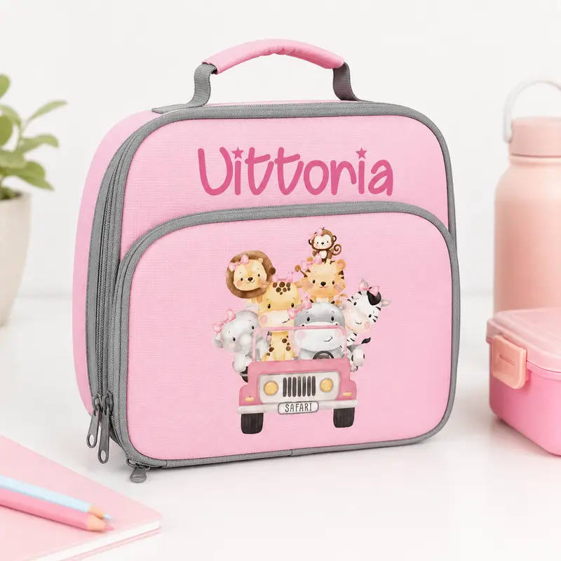 Porta Merenda per Bambini personalizzabile Safari Rosa