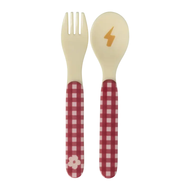 Posate Bambini RICE Baby Spoon & Fork Rosa Hero in Melamina