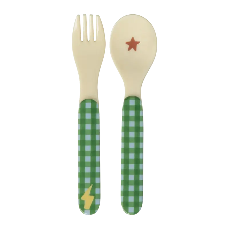 Rice Baby Spoon & Fork Verde “Hero” – Posate Bambini in Melamina