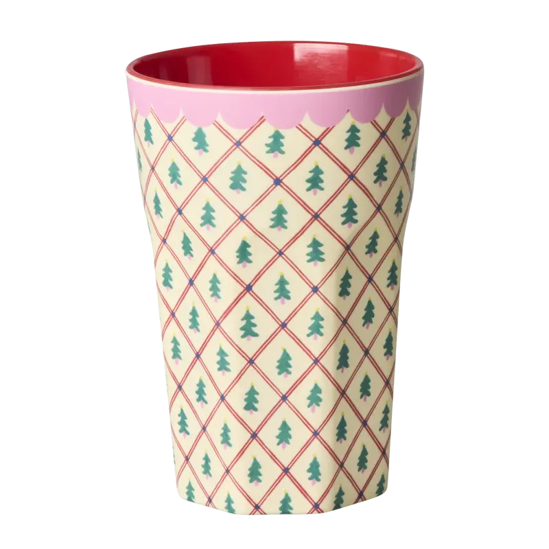 Rice – Bicchiere Alto in Melamina Rosa Dusty con Stampa Diamond Christmas Tree