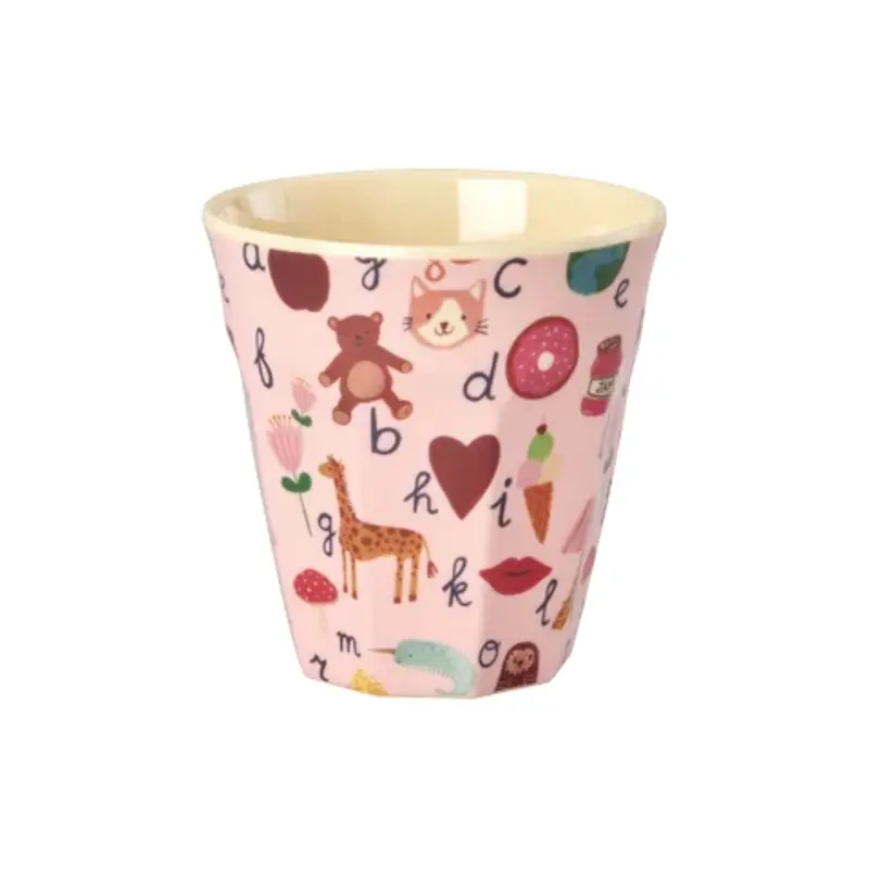 RICE Bicchiere Bambini in Melamina "ABC Rosa" 250 ml