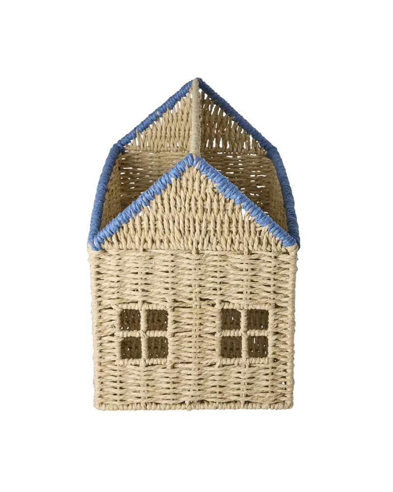 Rice Cesto Porta Libri e Giochi Casa in Rafia – Blu | Contenitore Cameretta Bambini