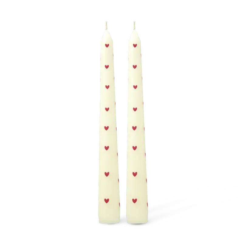 RICE Denmark | Candele con Cuori Rossi – Set 2 Pezzi – Paraffina – Heart Print