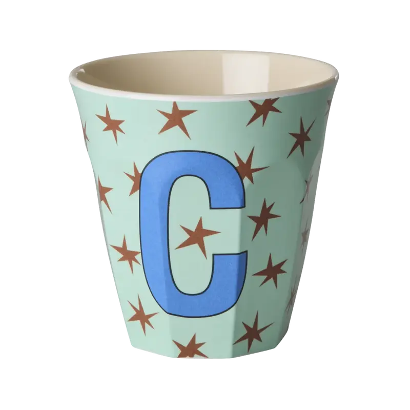 RICE Denmark | Tazza Media Lettera C – Verde Menta con Stelle – Melamina Alphabet Collection