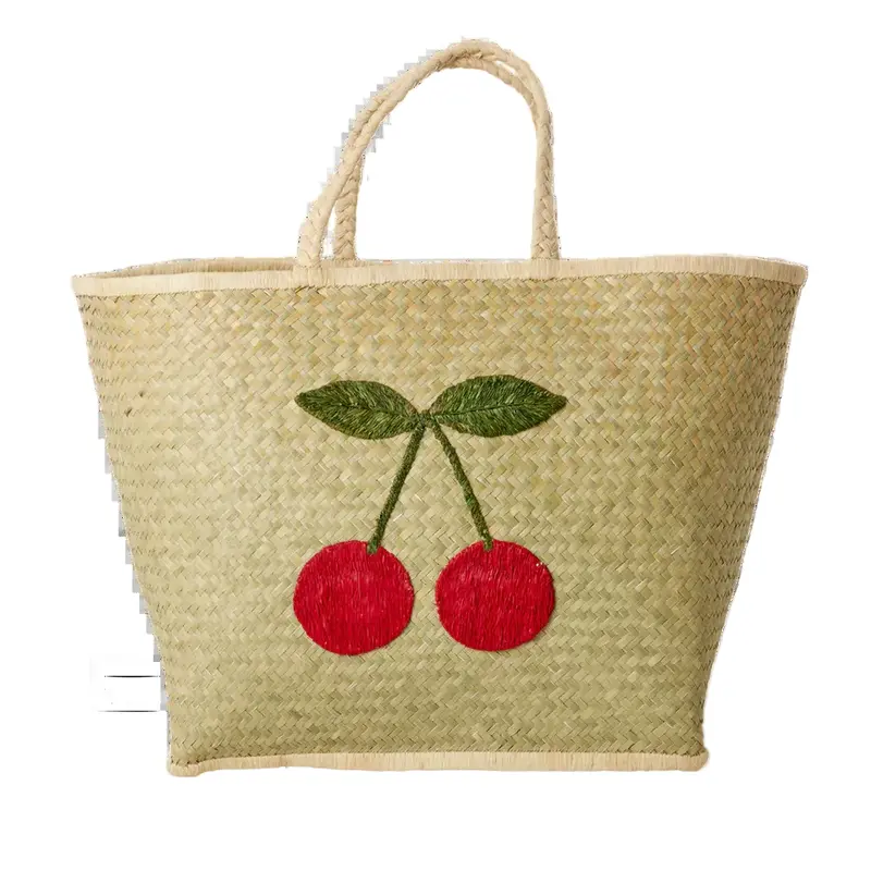 RICE Grande Borsa in Rafia Naturale Big Cherry – Fatta a Mano