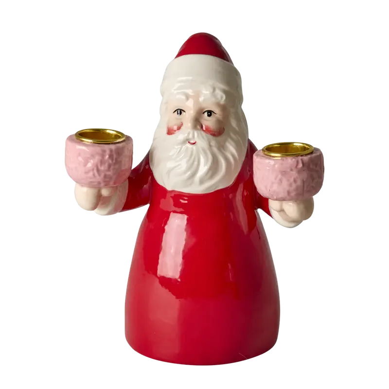 Rice – Grande Portacandela in Ceramica Babbo Natale Rosso