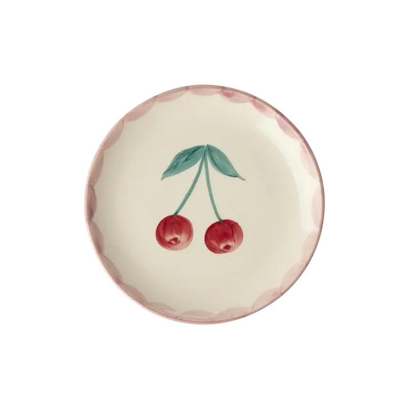 RICE Piatto Dessert in Ceramica Dipinto a Mano "Ciliegie"