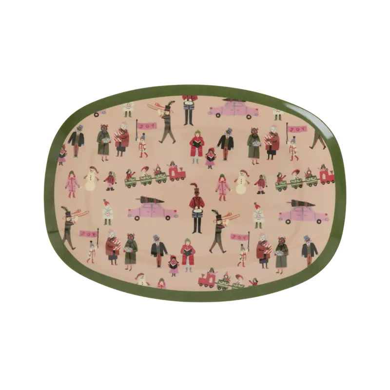 Rice Piatto Rettangolare Piccolo in Melamina – Rosa Polvere – Stampa Holiday