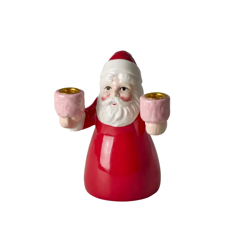 Rice Portacandela Babbo Natale Piccolo in Ceramica – Rosso