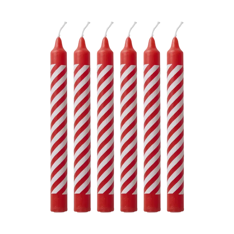 Rice – Set 12 Candeline Rosse in Cera con Stampa Candy Stripes