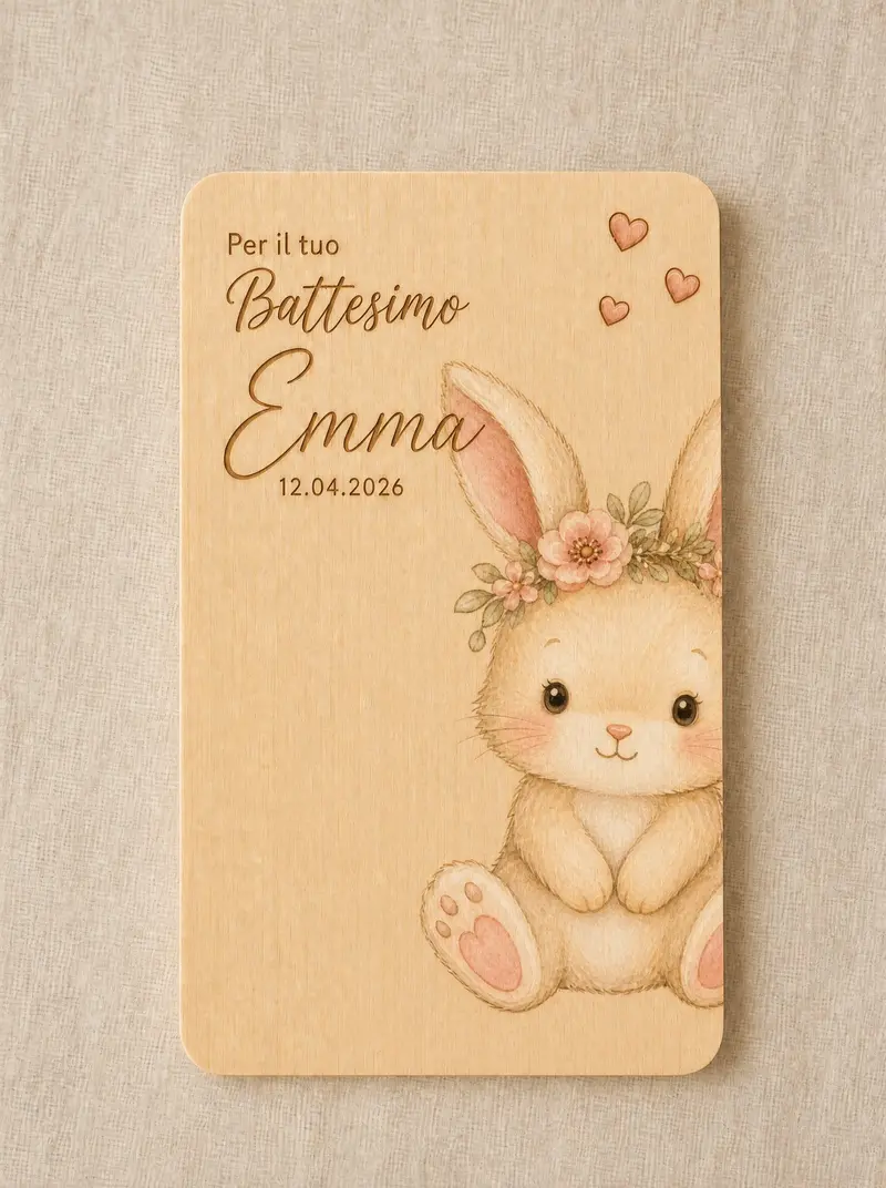 Ricordo del Battesimo in Legno Personalizzato con Nome e Dedica