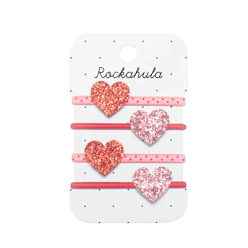 Rockahula Elastici per Capelli Cuore Glitter Rosa e Rosso – Set 4 Pezzi