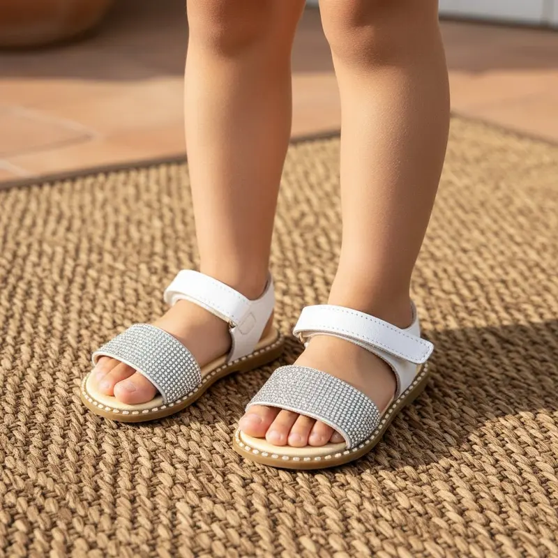 Sandali Andanines in Pelle Bianco con dettaglio pietre per bambina