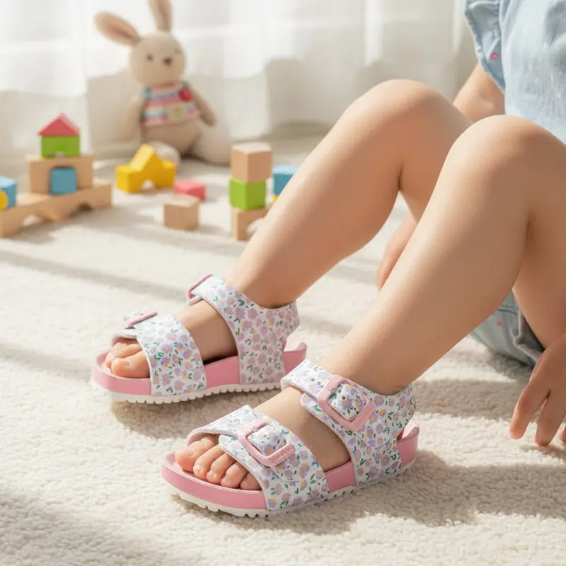 Sandali per Bambina estivi Garvalin Fiorellini rosa con fibbia