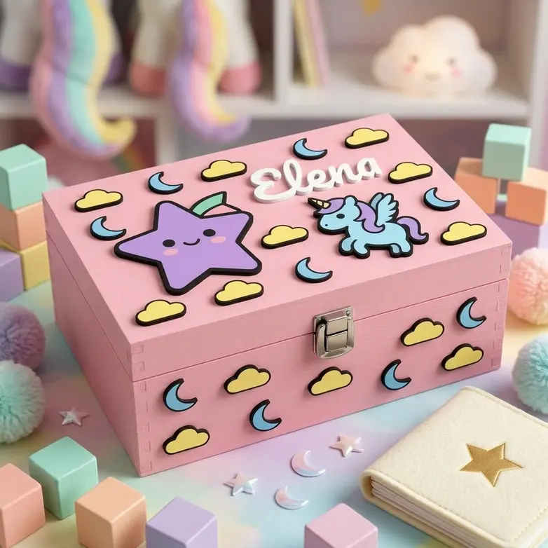 Scatola dei Ricordi Unicorno Personalizzata in Legno | Bimbi Unici