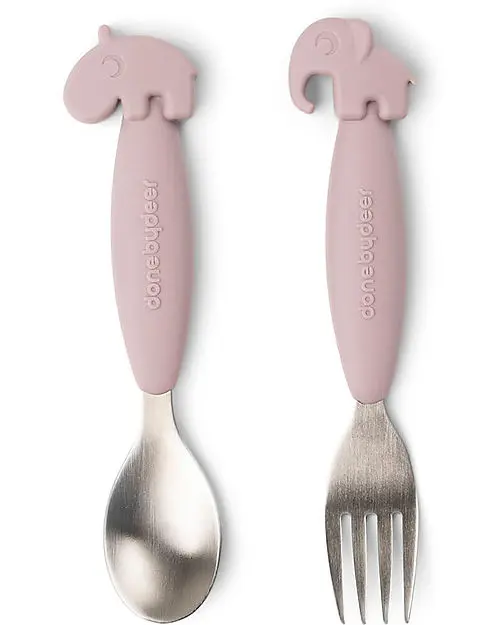 Set 2 Posate Anti-Scivolo - Forchetta e Cucchiaio - Silicone Alimentare e Acciaio inossidabile