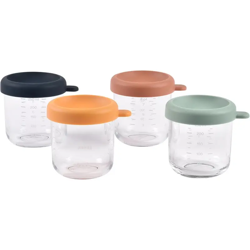 Set 4 contenitori in vetro con coperchio in silicone - 250ml