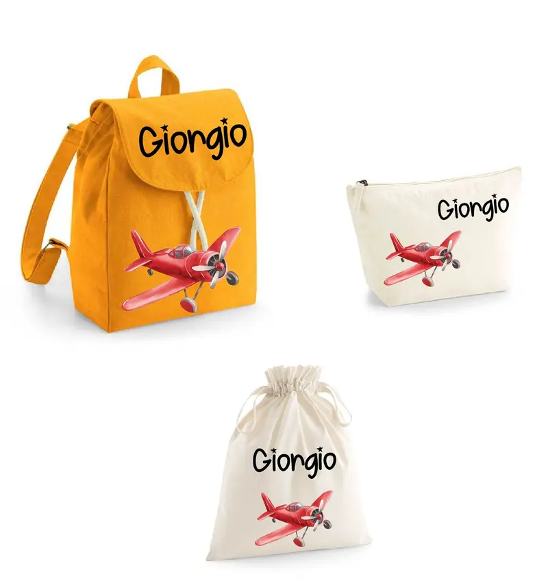 Set Asilo Completo Personalizzato – Mini Zaino, Sacchetto e Beauty Bambino  Aereo Rosso