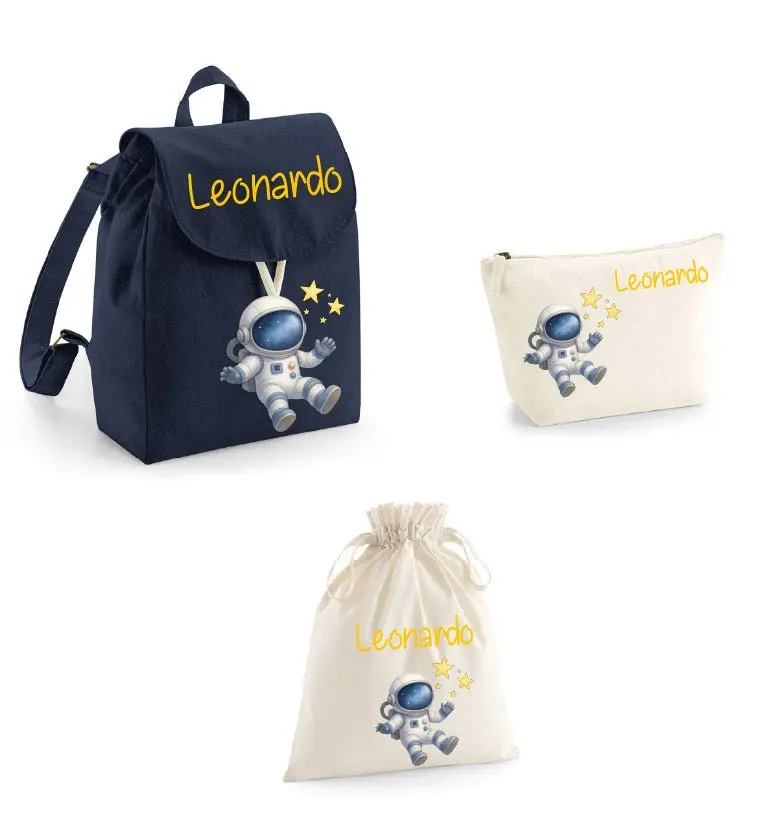 Set Asilo Completo Personalizzato – Mini Zaino, Sacchetto e Beauty Bambino Astronauta