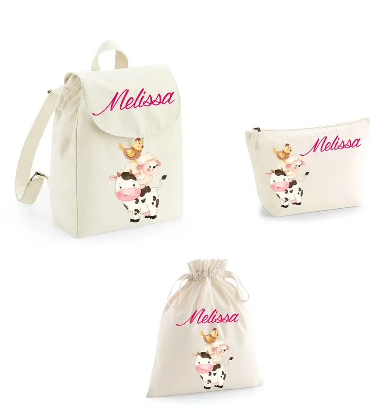 Set Asilo Completo Personalizzato – Mini Zaino, Sacchetto e Beauty Bambino Fattoria