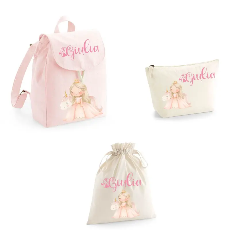 Set Asilo Completo Personalizzato – Mini Zaino, Sacchetto e Beauty Bambino Principessa Unicorno
