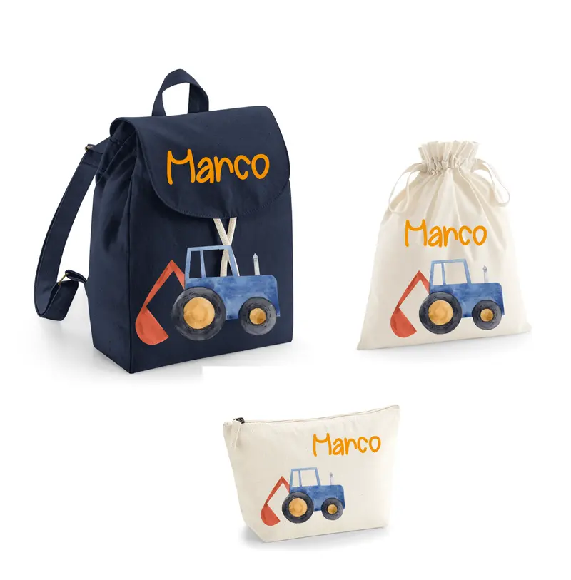 Set Asilo Completo Personalizzato – Mini Zaino, Sacchetto e Beauty Bambino Trattore
