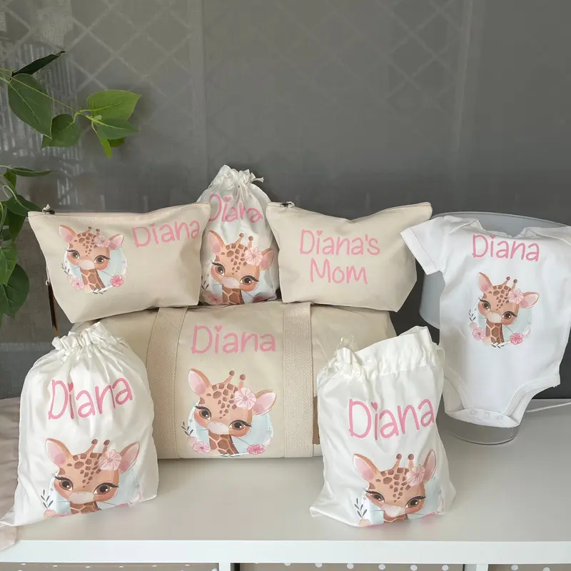 Set Nascita Borsone Baby Personalizzato - Tema Giraffa Shopper omaggio!