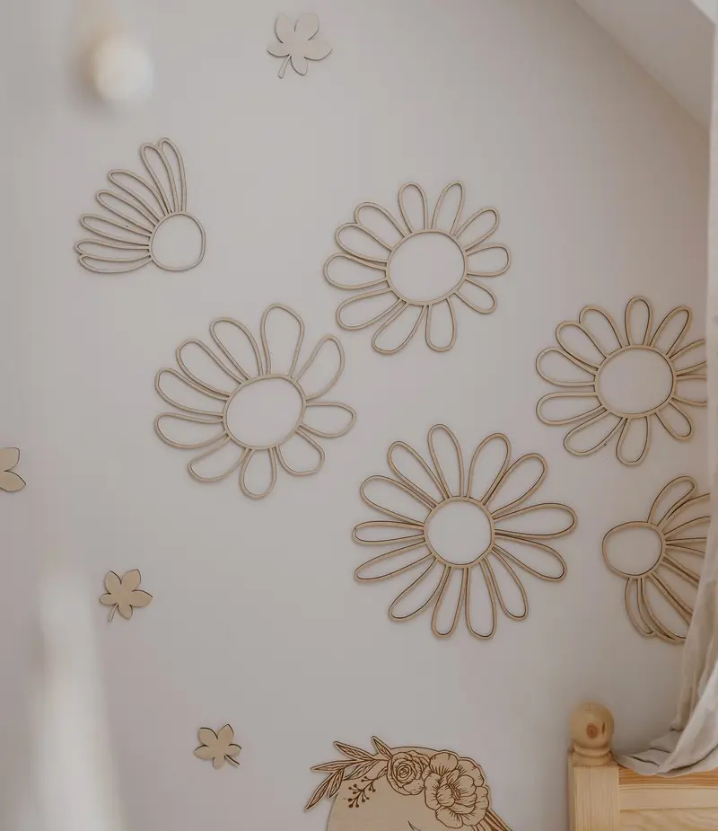 Set of 6 Wooden Flowers Wall Decoration - Daisies