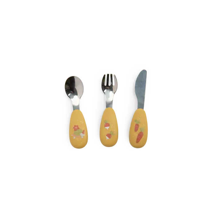 Set posate in silicone e acciaio inox, Trois petits lapins - Moulin Roty