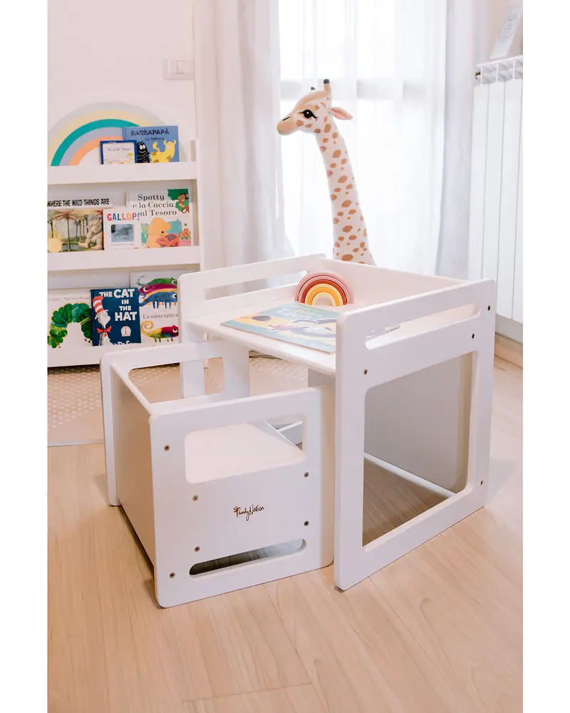 Set Tavolo+Sedia Montessori Evolutivi - Bianco - Cresce Con Il Tuo Bambino