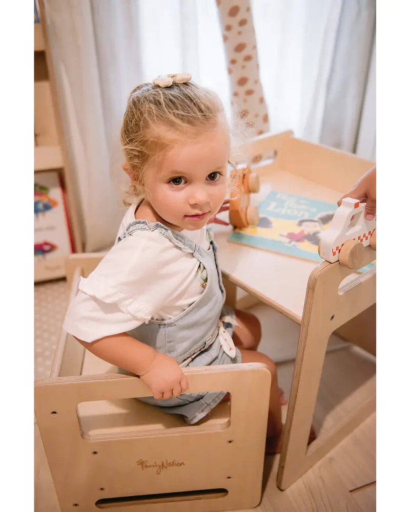 Set Tavolo+Sedia Montessori Evolutivi - Natural - Legno di Betulla - Cresce Con Il Tuo Bambino