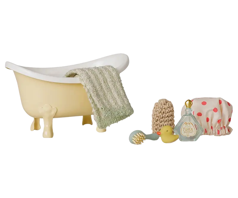 Set Vasca da Bagno Maileg per Topolini – Giallo con 7 Accessori PRE-ORDINE