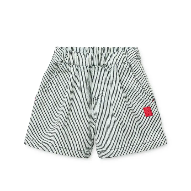Shorts in Denim a Righe in Morbido Cotone con Vita Regolabile - Borrisa