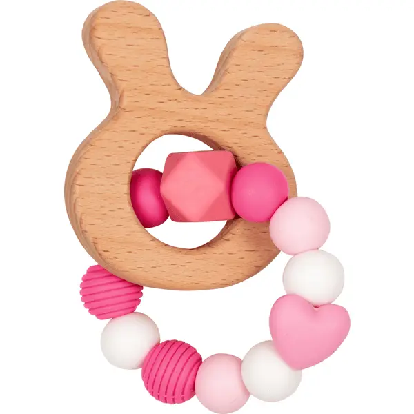 Sonaglino in legno e silicone Rosa