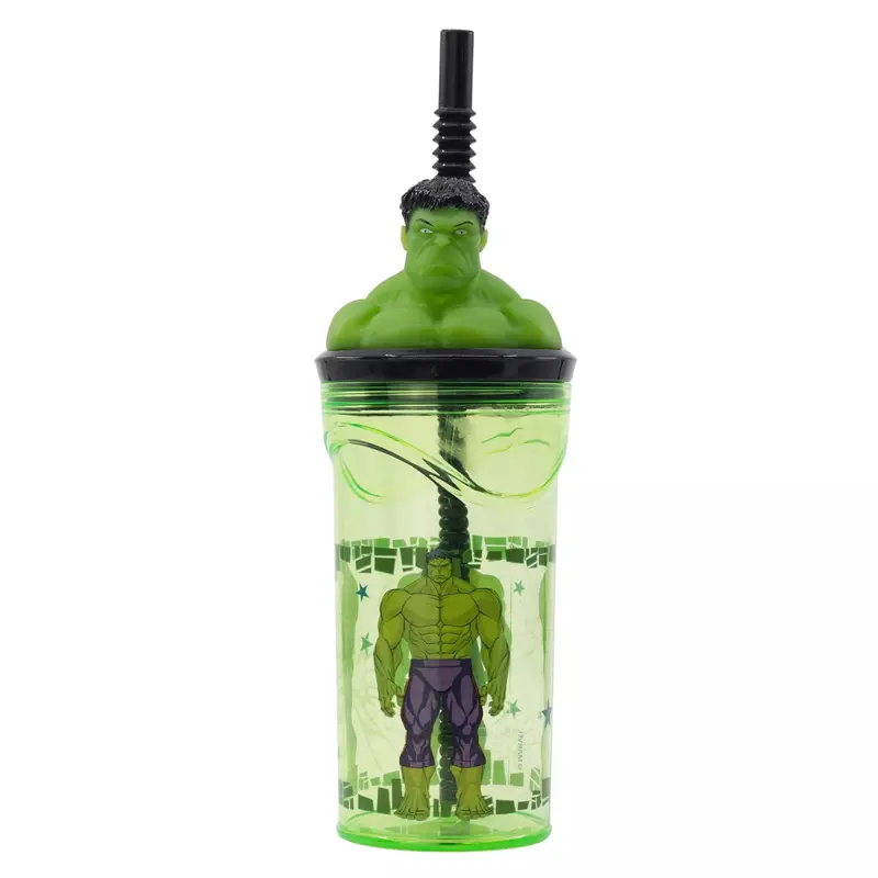 Stor Bicchiere Avengers Hulk In Plastica 360 ml Cannuccia e Tappo 3D 74867