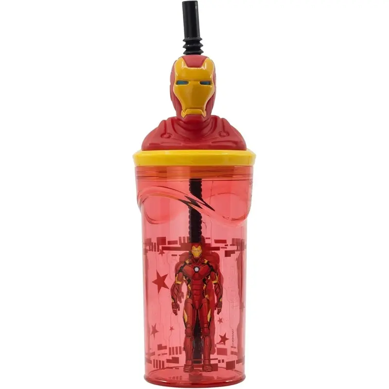 Stor Bicchiere Avengers Iron Man In Plastica 360 ml Cannuccia e Tappo 3D 74868