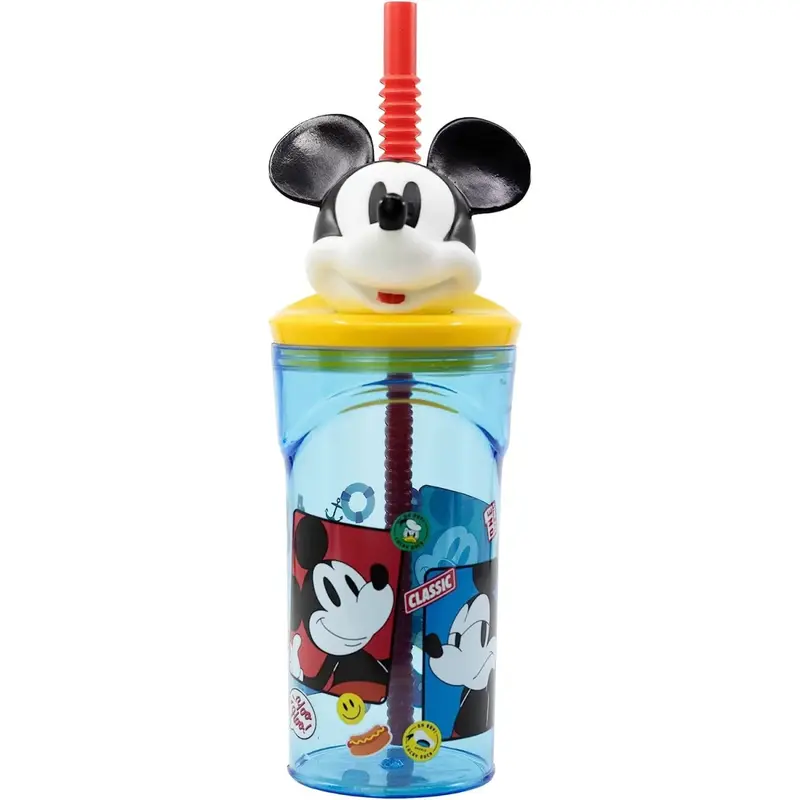 Stor Bicchiere Disney Minnie In Plastica 360 ml Cannuccia Rosa e Tappo 3D 74466