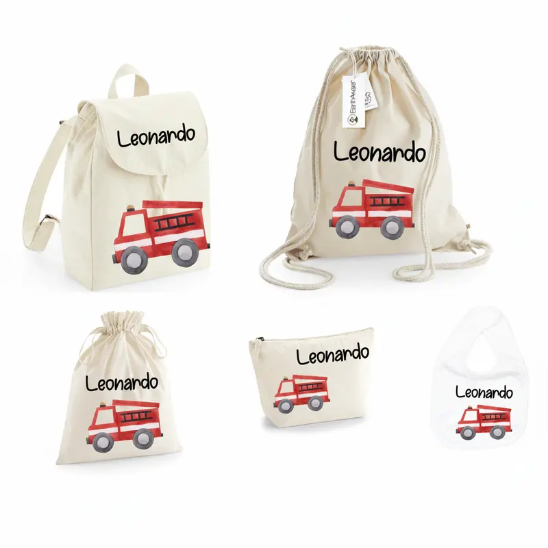 SUPER Set Asilo Completo Personalizzato – Mini Zaino, Sacchetto Beauty Bambino Camion Pompieri